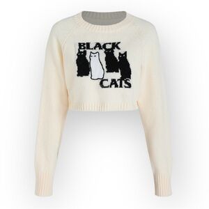 BLACK CATS Knit Pull Over Crop Sweater Women’s Size US M BLACK FLAG